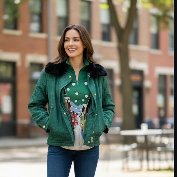 ViNtAgE Bogner Ski Jacket Green With Faux Fur Collar